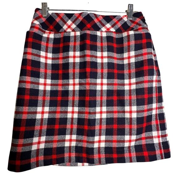 Talbots Wool Blend Mini Skirt Sz 6 P Red White Preppy Academia Blue Plaid Lined - Picture 1 of 11